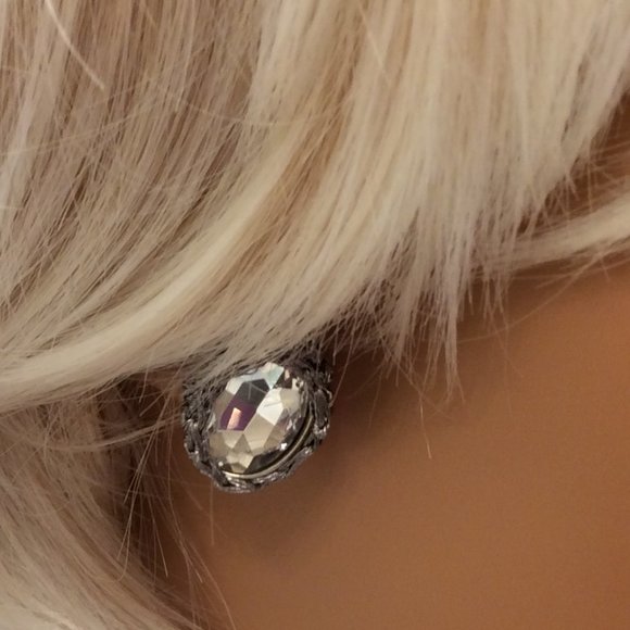 Chico silver & rhinestone large button / stud earrings. NWT - Picture 3 of 10